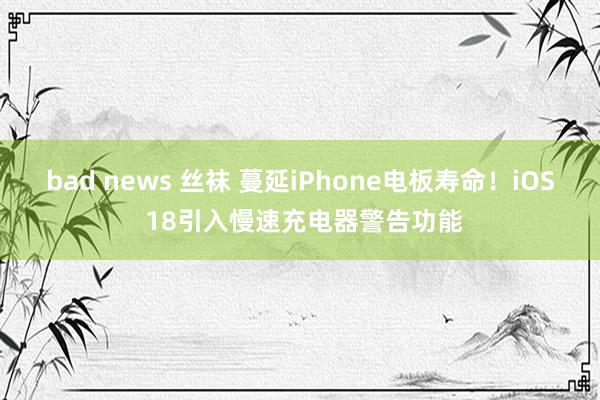 bad news 丝袜 蔓延iPhone电板寿命！iOS 18引入慢速充电器警告功能