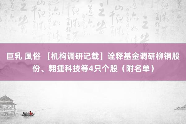 巨乳 風俗 【机构调研记载】诠释基金调研柳钢股份、翱捷科技等4只个股（附名单）