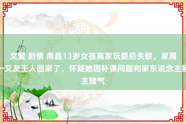 文爱 剧情 南昌13岁女孩离家玩耍后失联，家属：一又友王人回家了，怀疑她因补课问题和家东说念主赌气