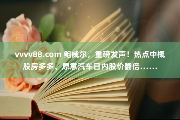 vvvv88.com 鲍威尔，重磅发声！热点中概股房多多、原意汽车日内股价翻倍……