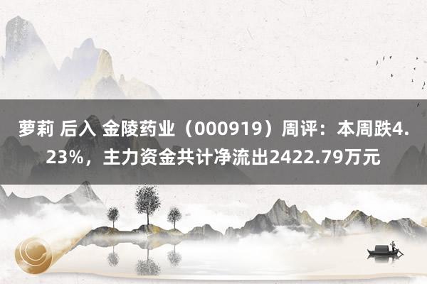 萝莉 后入 金陵药业（000919）周评：本周跌4.23%，主力资金共计净流出2422.79万元