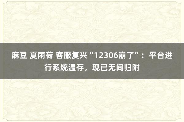 麻豆 夏雨荷 客服复兴“12306崩了”：平台进行系统温存，现已无间归附